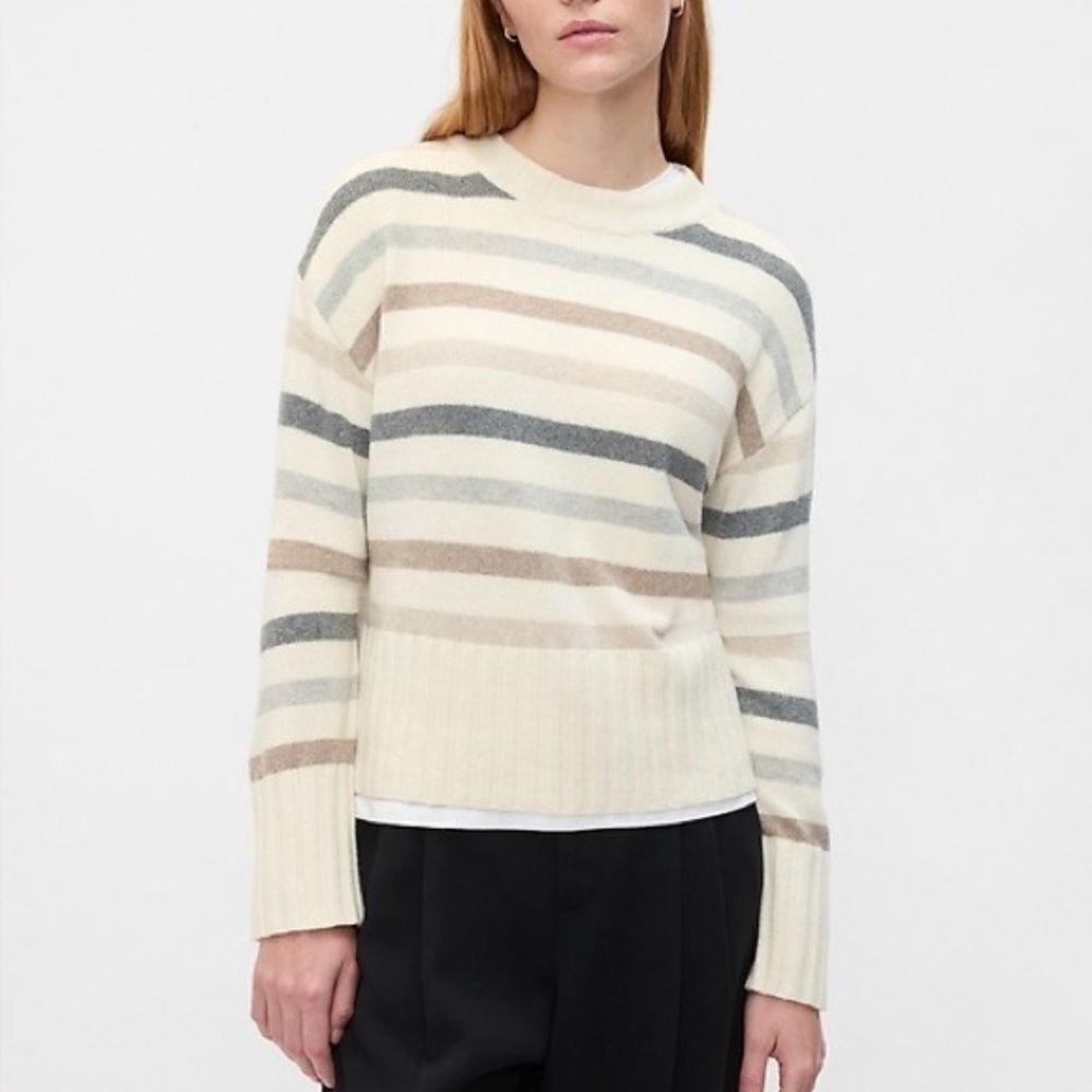 Striped Women's Sweater - Cream, Gray, Tan